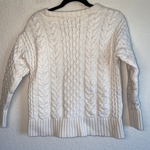 J Jill Lambs Wool sweater cable chunky fisherman S Ivory Nordic preppy Lagen - Picture 6 of 7